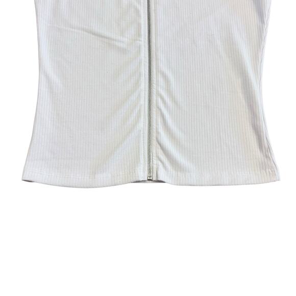TANK TOP WOMENS WHITE FULL FRONT ZIPPER RIBBED SEXY SUMMER TOP - Picture 4 of 8